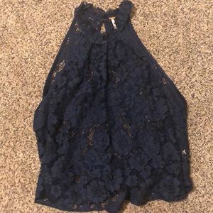 Navy Blue Free People Lace Top